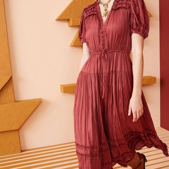 NWOT ULLA JOHNSON Rose Midi Dress in Desert Rose XS $645 - Picture 7 of 7